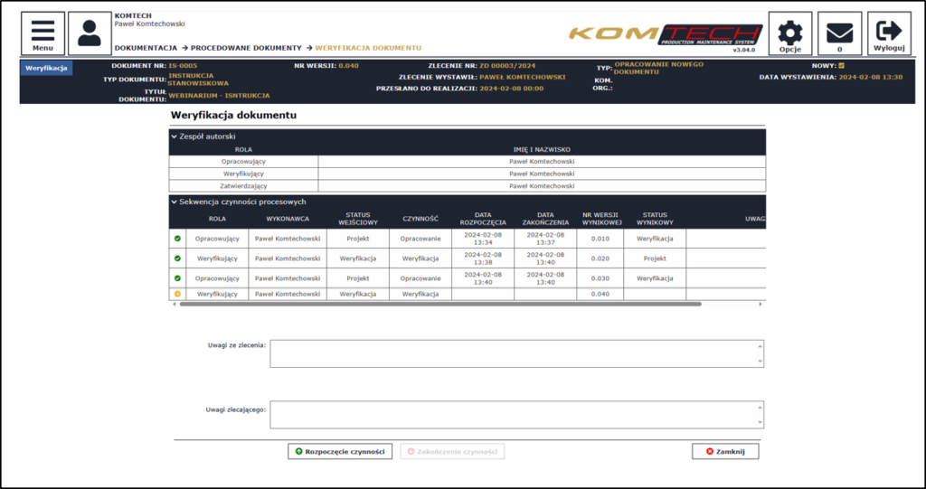 KPMS Dokumentacja - weryfikacja dokumentu 